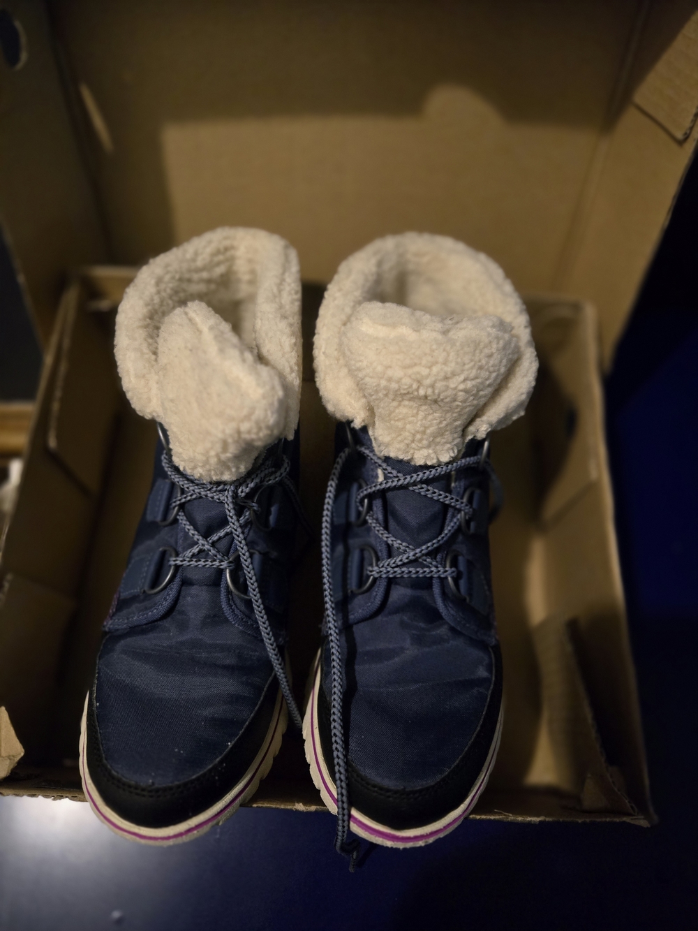 Sorel Navy Winter Ankle Boots with Sherpa Lining